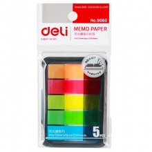 得力(deli)100张5色荧光膜指示标签贴 44*12mm抽取式便利贴便签条记事贴9060